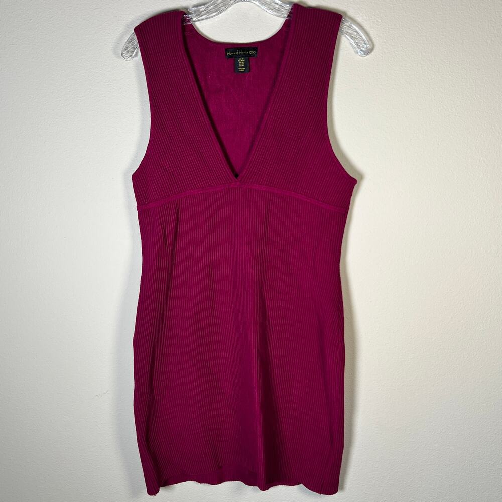 House of Harlow 1960 Sleeveless Ribbed Bodycon Mini Sweater Dress L Fuchsia Pink - Picture 1 of 8